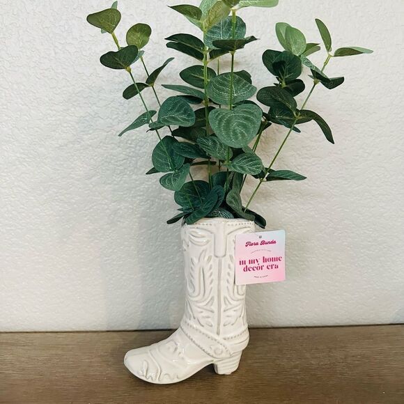 Ceramic Western Boot Planter with Greenery Eucalyptus Plant - Picture 2 of 5